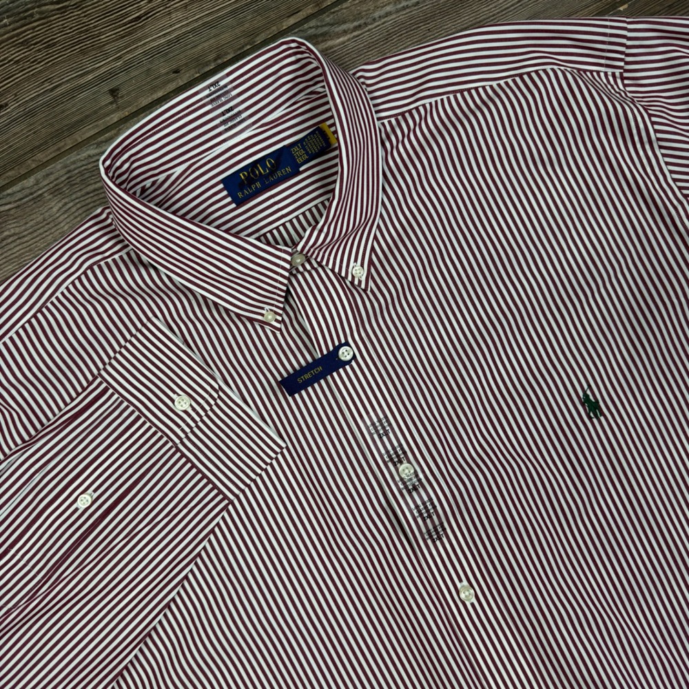 Polo Ralph Lauren Mens Size 2XLT Button Down Shirt Burgundy White Striped New